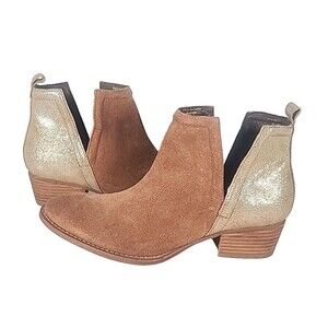 DIBA True Brown Suede Gold Shimmer Ankle Boots Women's Size 9.5 NWOB